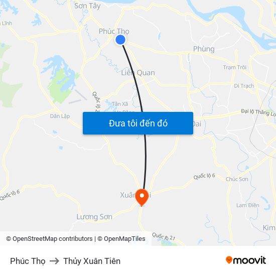 Phúc Thọ to Thủy Xuân Tiên map