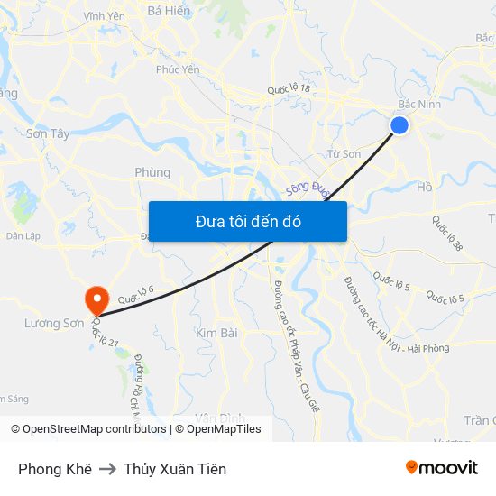 Phong Khê to Thủy Xuân Tiên map