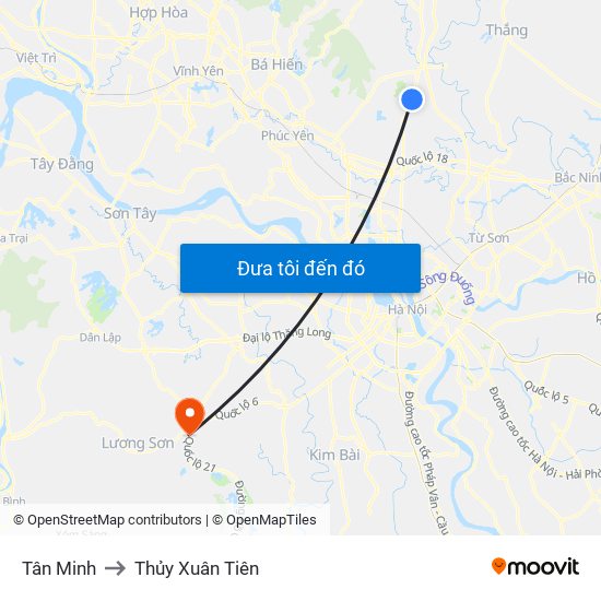 Tân Minh to Thủy Xuân Tiên map