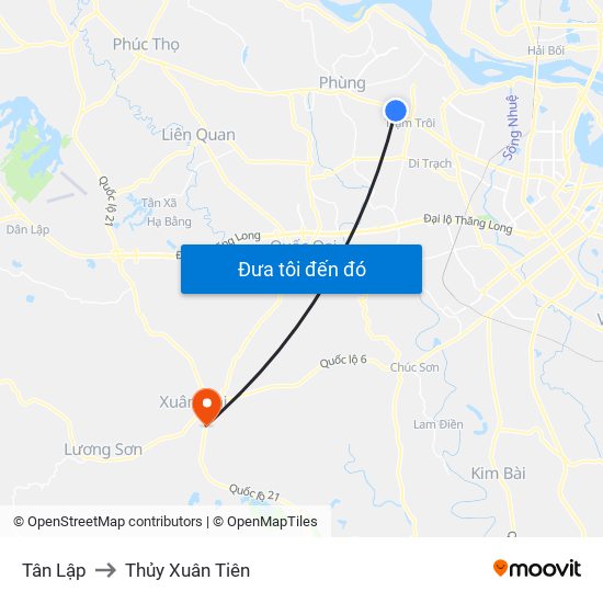 Tân Lập to Thủy Xuân Tiên map