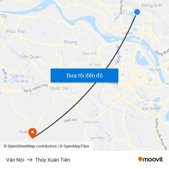 Vân Nội to Thủy Xuân Tiên map