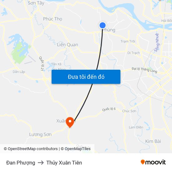 Đan Phượng to Thủy Xuân Tiên map