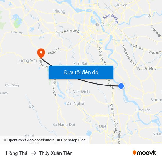 Hồng Thái to Thủy Xuân Tiên map