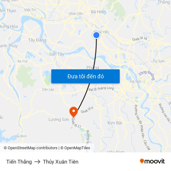 Tiến Thắng to Thủy Xuân Tiên map