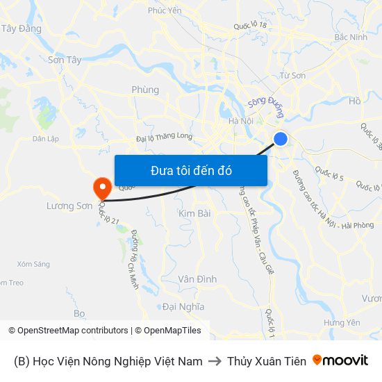 (B) Học Viện Nông Nghiệp Việt Nam to Thủy Xuân Tiên map