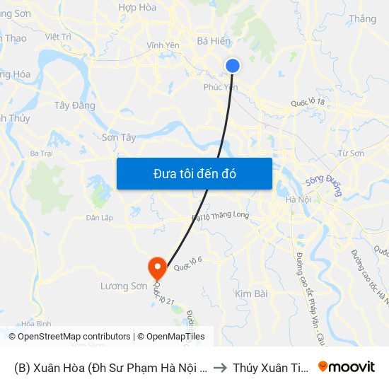 (B) Xuân Hòa (Đh Sư Phạm Hà Nội 2) to Thủy Xuân Tiên map