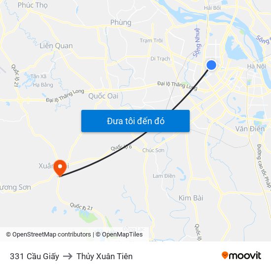 331 Cầu Giấy to Thủy Xuân Tiên map