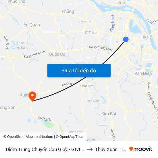 Điểm Trung Chuyển Cầu Giấy - Gtvt 02 to Thủy Xuân Tiên map