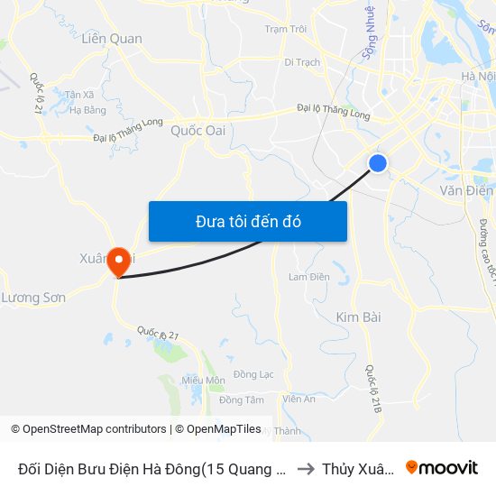 Đối Diện Bưu Điện Hà Đông(15 Quang Trung Hà Đông) to Thủy Xuân Tiên map