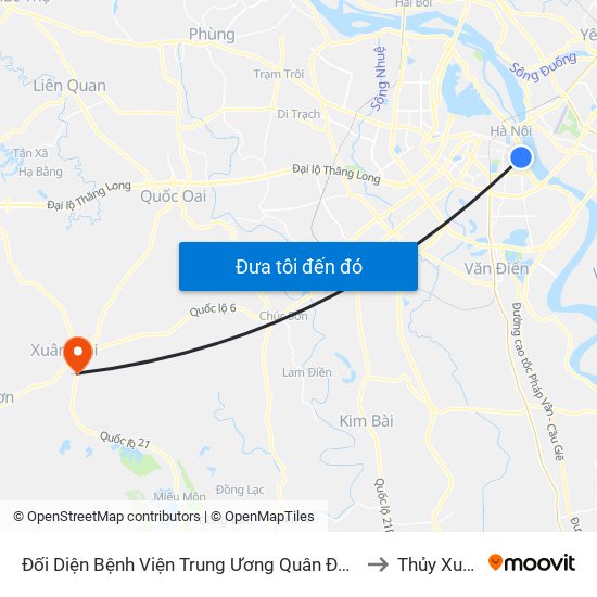 Đối Diện Bệnh Viện Trung Ương Quân Đội 108 - Trần Hưng Đạo to Thủy Xuân Tiên map