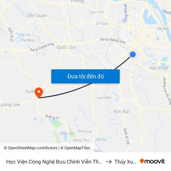 Học Viện Công Nghệ Bưu Chính Viễn Thông - Trần Phú (Hà Đông) to Thủy Xuân Tiên map