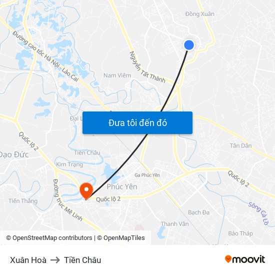 Xuân Hoà to Tiền Châu map