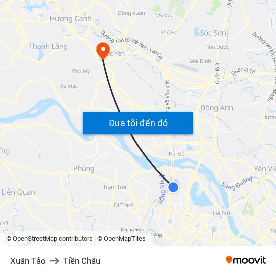 Xuân Tảo to Tiền Châu map