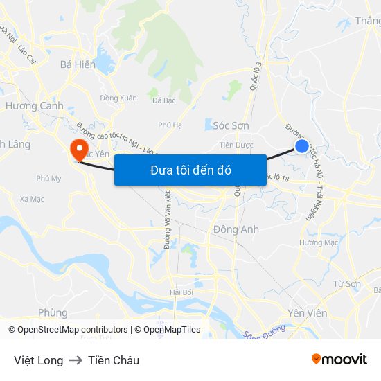 Việt Long to Tiền Châu map