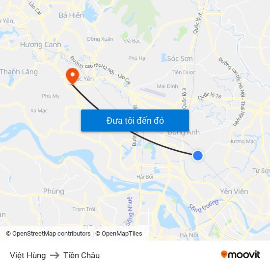 Việt Hùng to Tiền Châu map