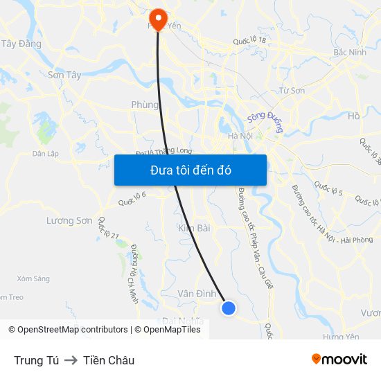 Trung Tú to Tiền Châu map