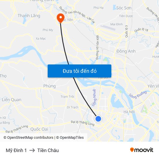 Mỹ Đình 1 to Tiền Châu map