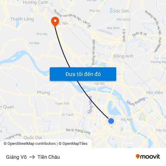 Giảng Võ to Tiền Châu map