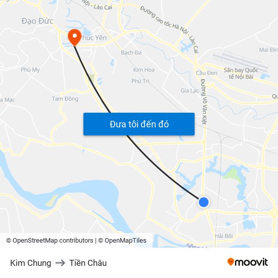 Kim Chung to Tiền Châu map