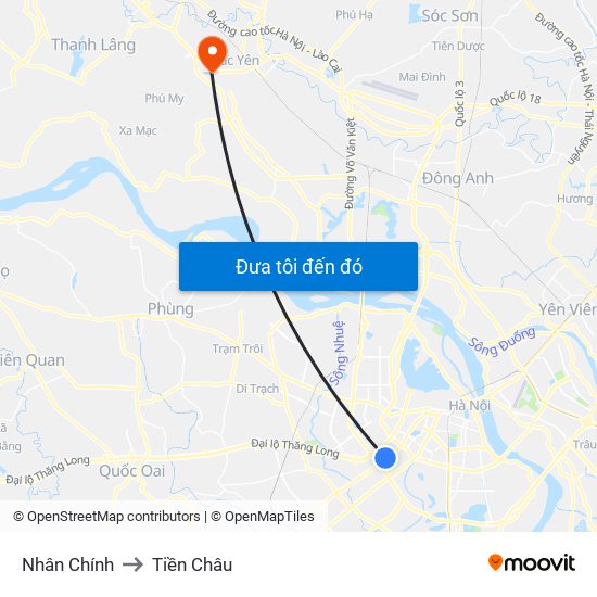 Nhân Chính to Tiền Châu map