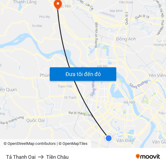 Tả Thanh Oai to Tiền Châu map
