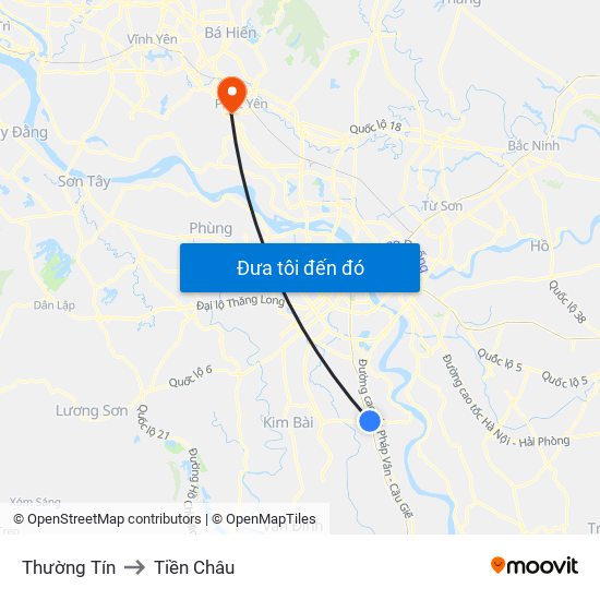 Thường Tín to Tiền Châu map