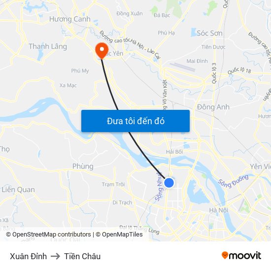 Xuân Đỉnh to Tiền Châu map