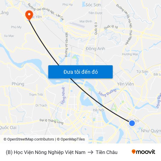 (B) Học Viện Nông Nghiệp Việt Nam to Tiền Châu map