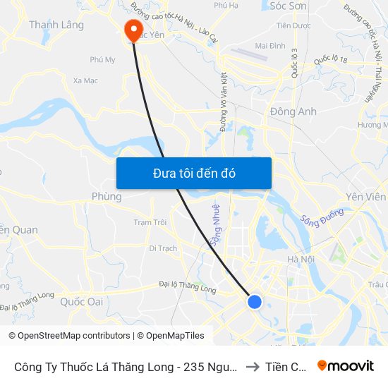 Công Ty Thuốc Lá Thăng Long - 235 Nguyễn Trãi to Tiền Châu map