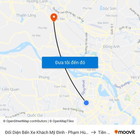 Đối Diện Bến Xe Khách Mỹ Đình - Phạm Hùng (Cột Trước) to Tiền Châu map