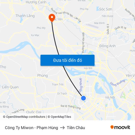 Công Ty Miwon - Phạm Hùng to Tiền Châu map