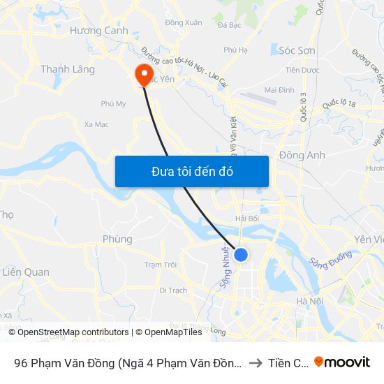 96 Phạm Văn Đồng (Ngã 4 Phạm Văn Đồng - Xuân Đỉnh) to Tiền Châu map