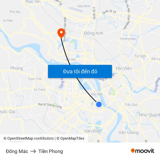 Đống Mác to Tiền Phong map