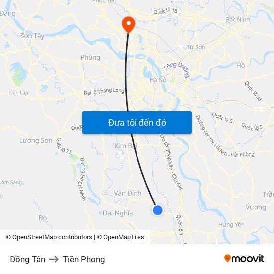 Đồng Tân to Tiền Phong map