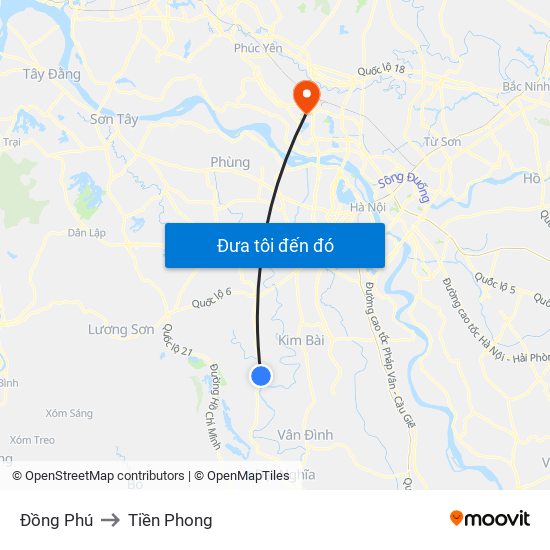 Đồng Phú to Tiền Phong map