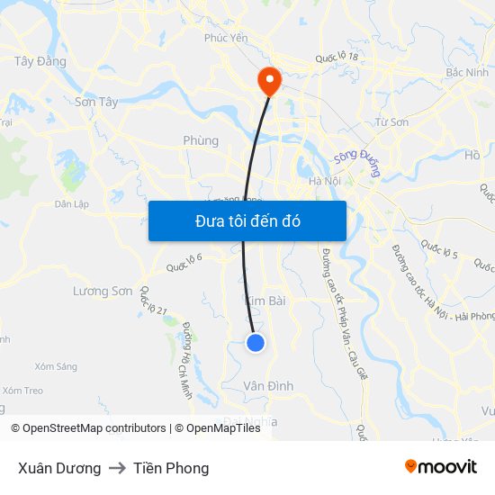 Xuân Dương to Tiền Phong map