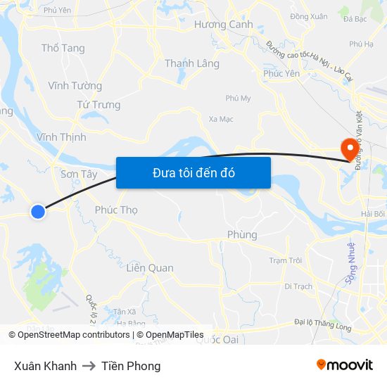 Xuân Khanh to Tiền Phong map