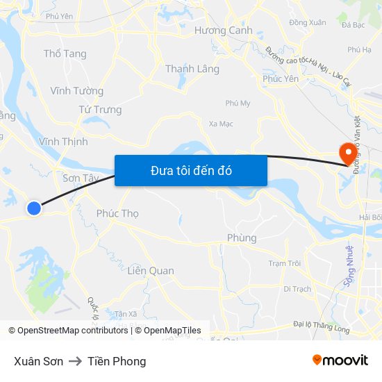 Xuân Sơn to Tiền Phong map