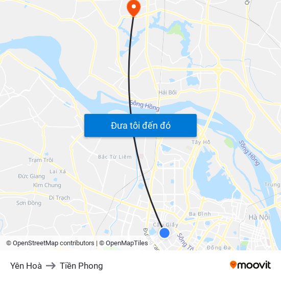 Yên Hoà to Tiền Phong map