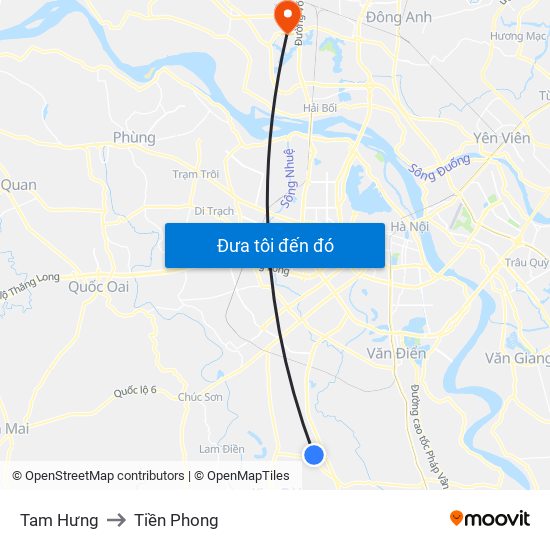 Tam Hưng to Tiền Phong map