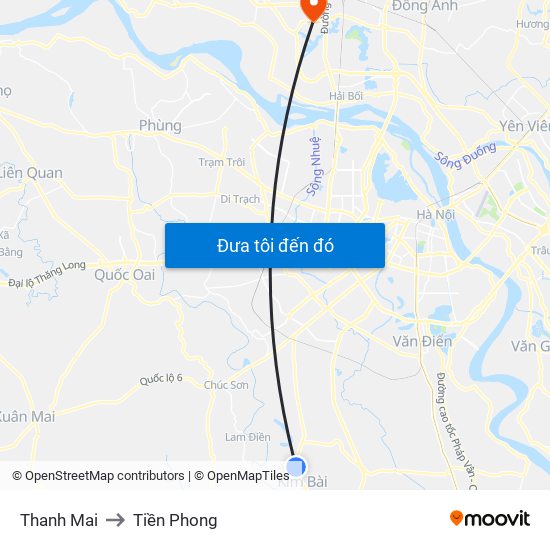 Thanh Mai to Tiền Phong map