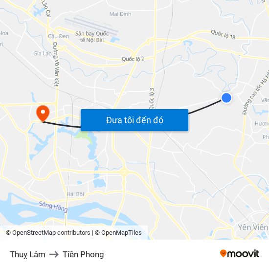 Thuỵ Lâm to Tiền Phong map