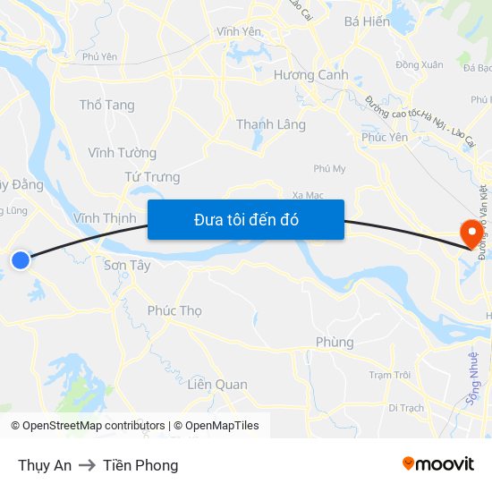 Thụy An to Tiền Phong map
