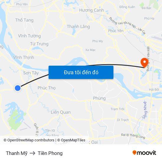 Thanh Mỹ to Tiền Phong map