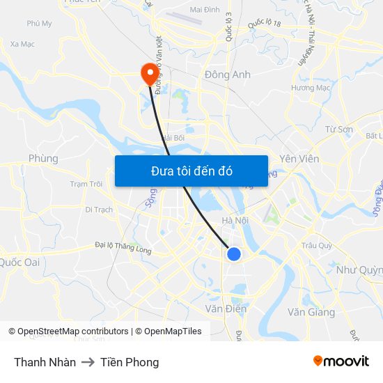 Thanh Nhàn to Tiền Phong map