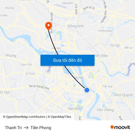 Thanh Trì to Tiền Phong map