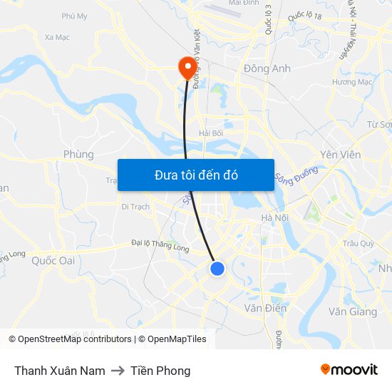 Thanh Xuân Nam to Tiền Phong map