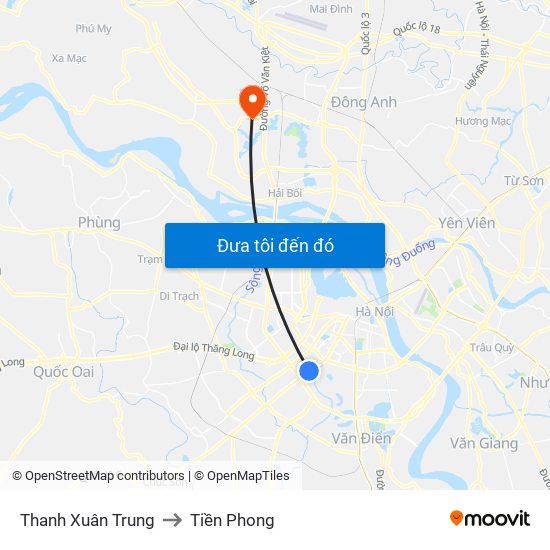 Thanh Xuân Trung to Tiền Phong map