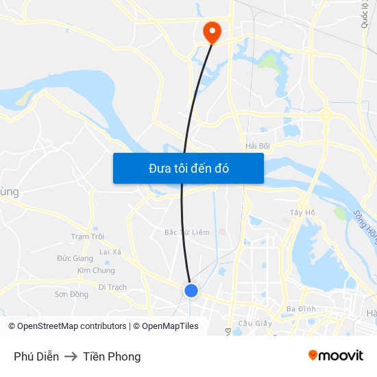 Phú Diễn to Tiền Phong map