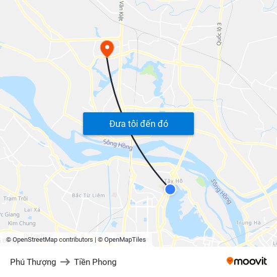Phú Thượng to Tiền Phong map
